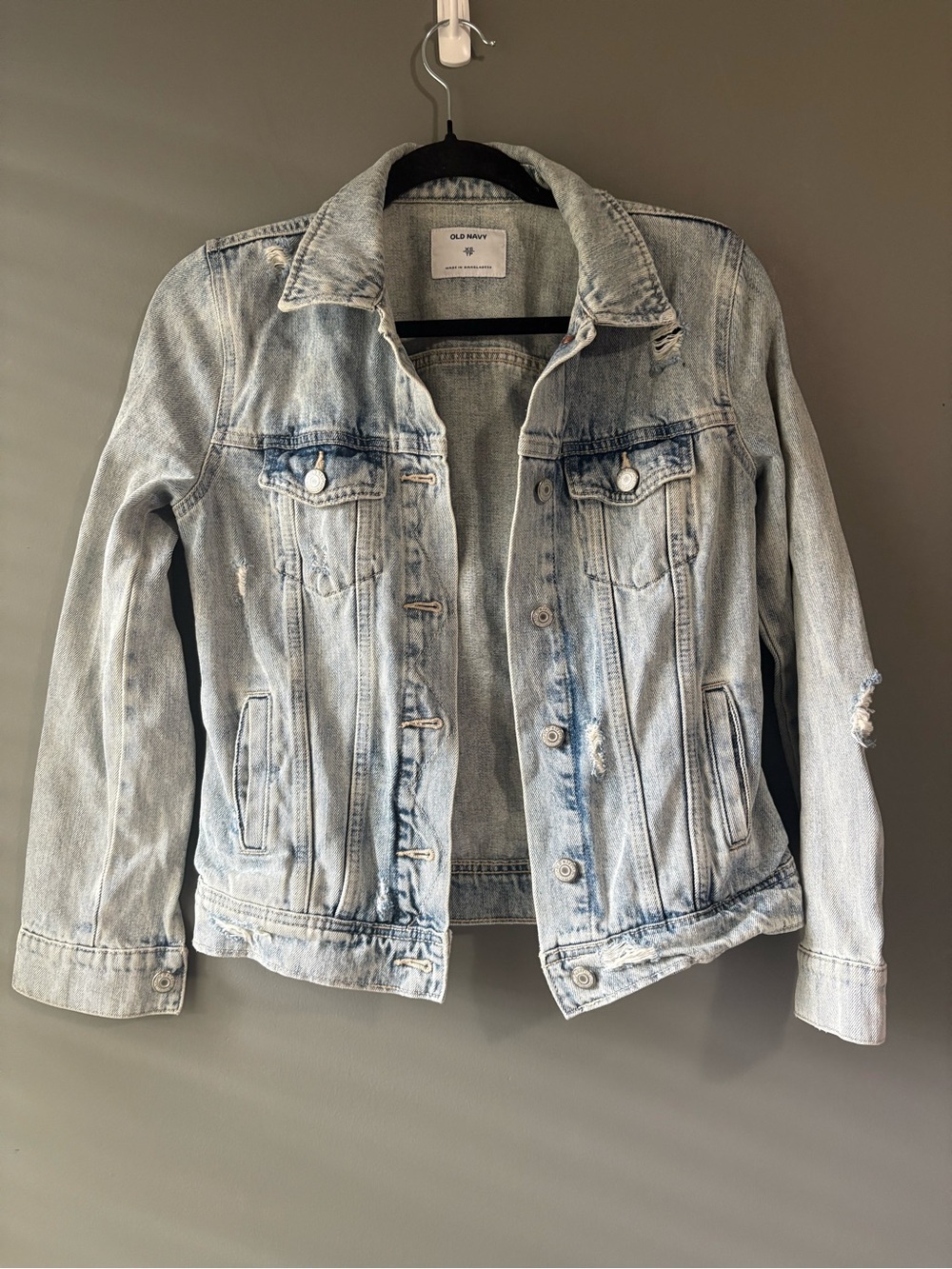 Old Navy Distressed Light Wash Denim Jacket XS Button Front Jean Jacket - Picture 2 of 8